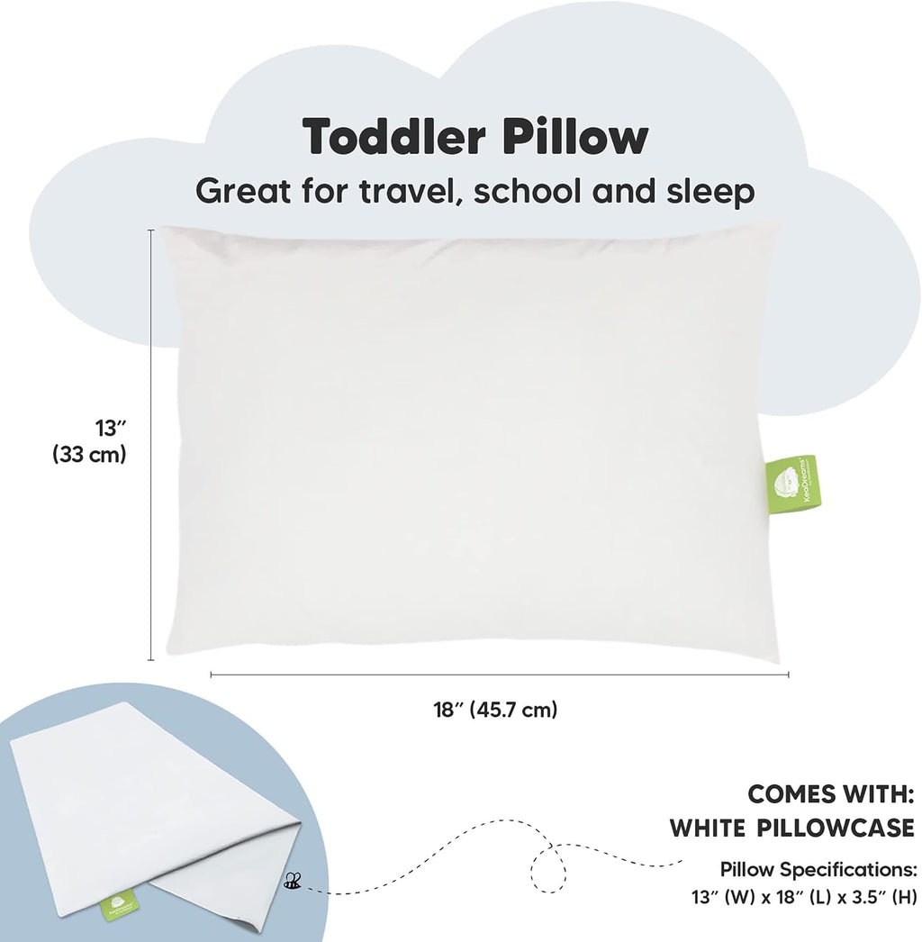 Toddler Pillow with Pillowcase, 13x18 My Little Dreamy Pillow (Soft White)