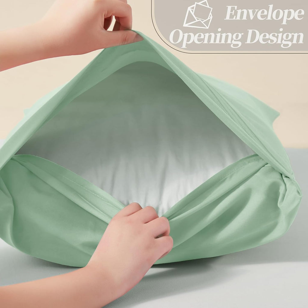 Vonty 2 Pack Sage Green Standard Pillowcases, 20x26, 1800 Microfiber