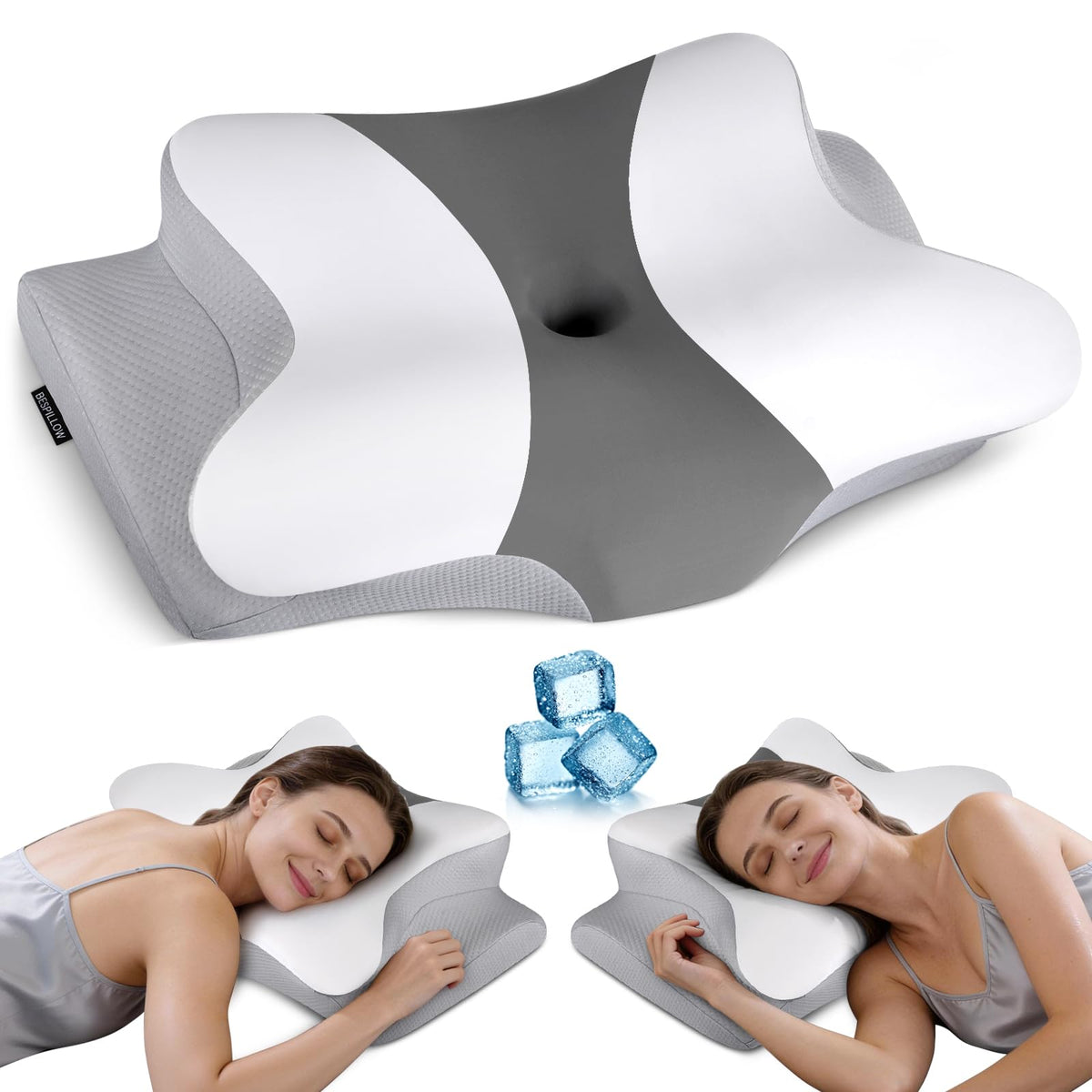 Cervical Pillow for Neck Pain Relief, Ergonomic Neck Pillow for Sleeping, Contour Side Sleeper Pillow for Neck Support, Orthopedic Cooling Memory Foam Pillows for Back Stomach Sleepers (Blue)