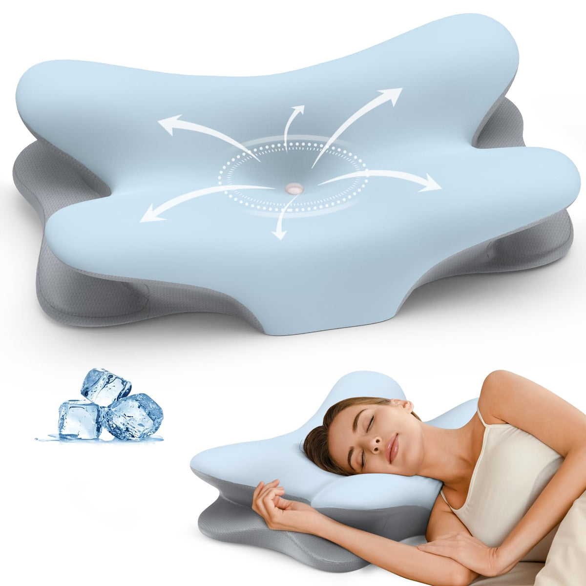 Cervical Neck Pillow for Pain Relief - Ergonomic Pillow for Neck Support, Contour Memory Foam Pillows for Sleeping, Orthopedic Bed Pillow for Side Back Stomach Sleepers(Blue)