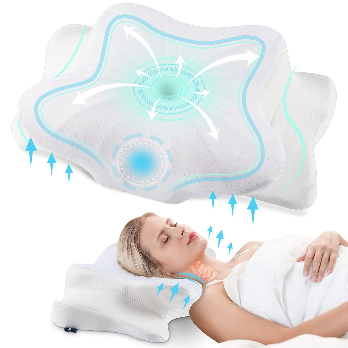 DONAMA Cervical Pillow for Neck and Shoulder Pain Relief, Cooling Contour Memory Foam Pillow, Dual-Height Ergonomic Neck Support Pillow for Side Back Stomach Sleepers with Removable Pillowcase