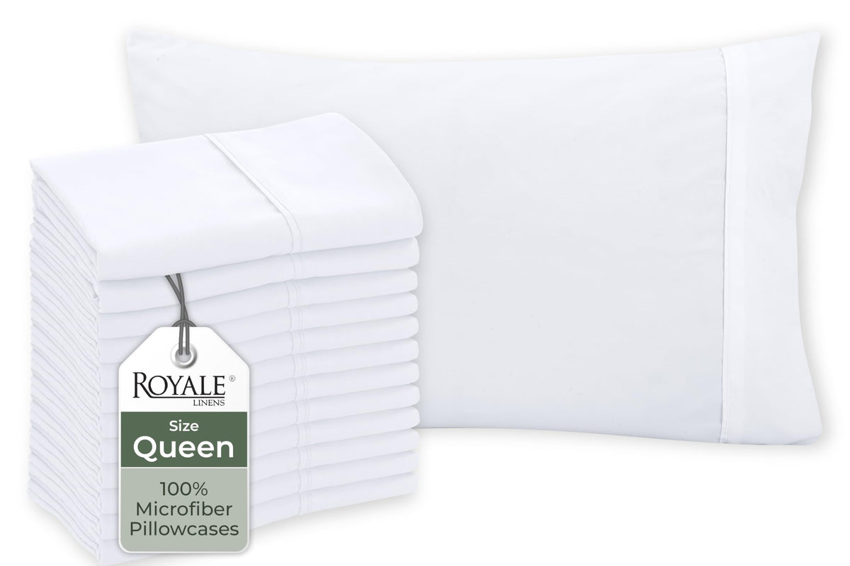 Royale Linens White Pillowcase Set of 12 - Queen 20"x30" Bed Pillow Cover - 1800 Brushed Microfiber - Wrinkle & Fade Resistant - Bulk Pillow Cases - Hotel Quality Pillowcase 12 Pack (Queen, White)