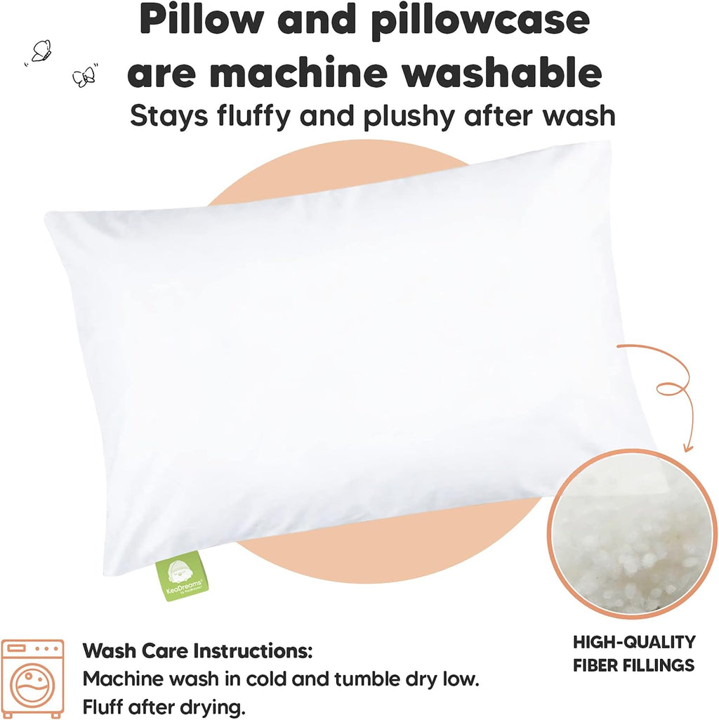 Toddler Pillow with Pillowcase, 13x18 My Little Dreamy Pillow (Soft White)