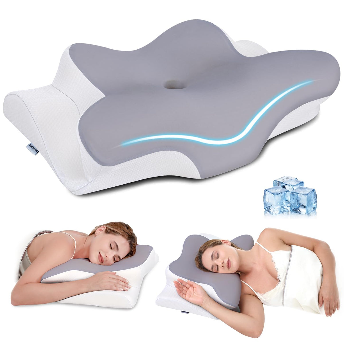 Cervical Neck Pillow, Memory Foam Pillows for Neck and Shoulder Pain Relief, 2 Heights Ergonomic Pillow with Breathable Ice Silk Cover, Neck Support Pillow for Side Sleepers,White