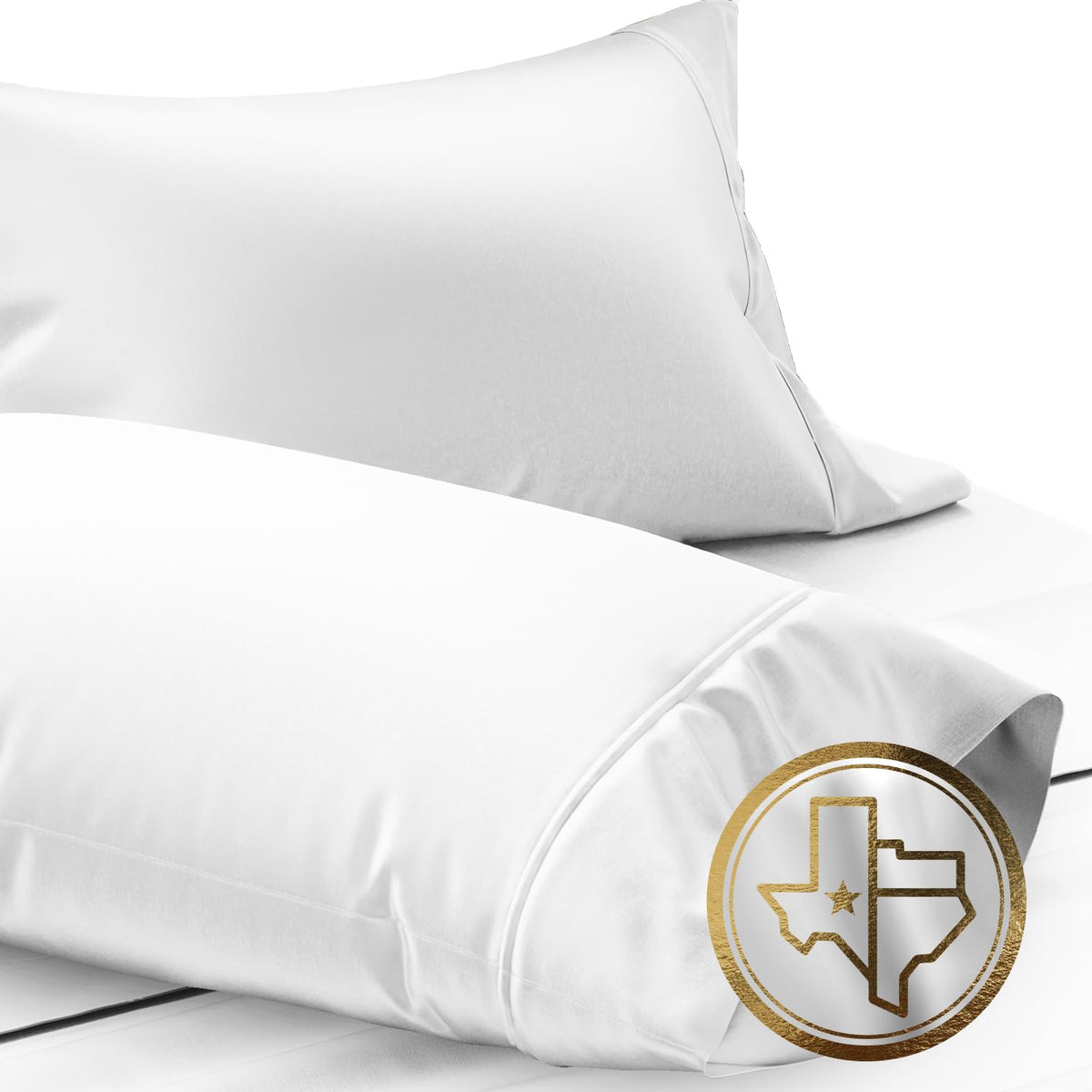 TEXAS LINEN CO. Luxury Egyptian Cotton King White Pillow Cases Set of 2-1000 Series Lonestar Lovin' Collection Pillowcases for Sleeping, Cooling Pillow Cover, Extra Long Staple Hotel Pillowcases