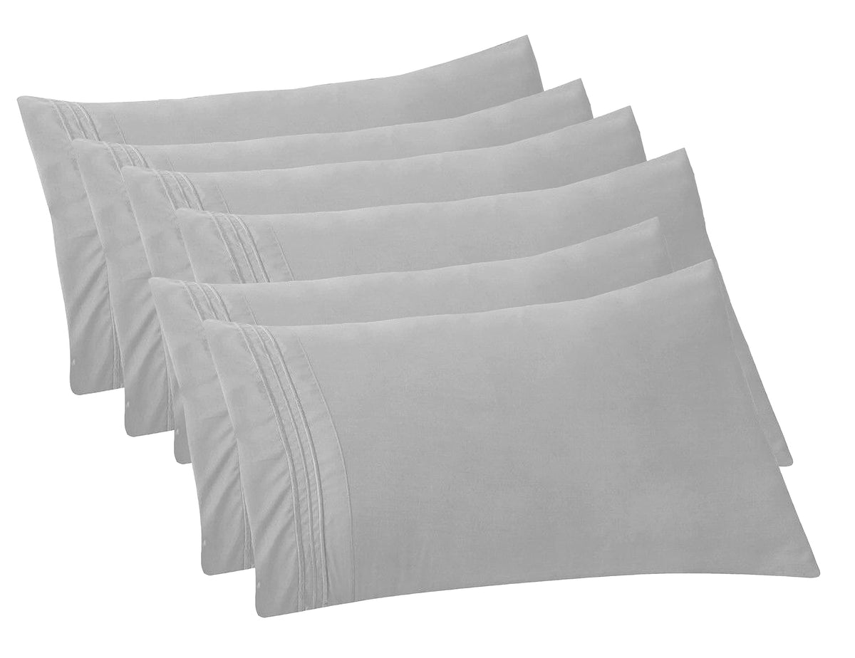 Elegant Comfort 4-PACK Solid Pillowcases 1500 Premium Hotel Quality Microfiber - Smooth Weave, Wrinkle and Stain Resistant, Easy Slip-On, 4-Piece Set, Standard/Queen Pillowcase, Gray