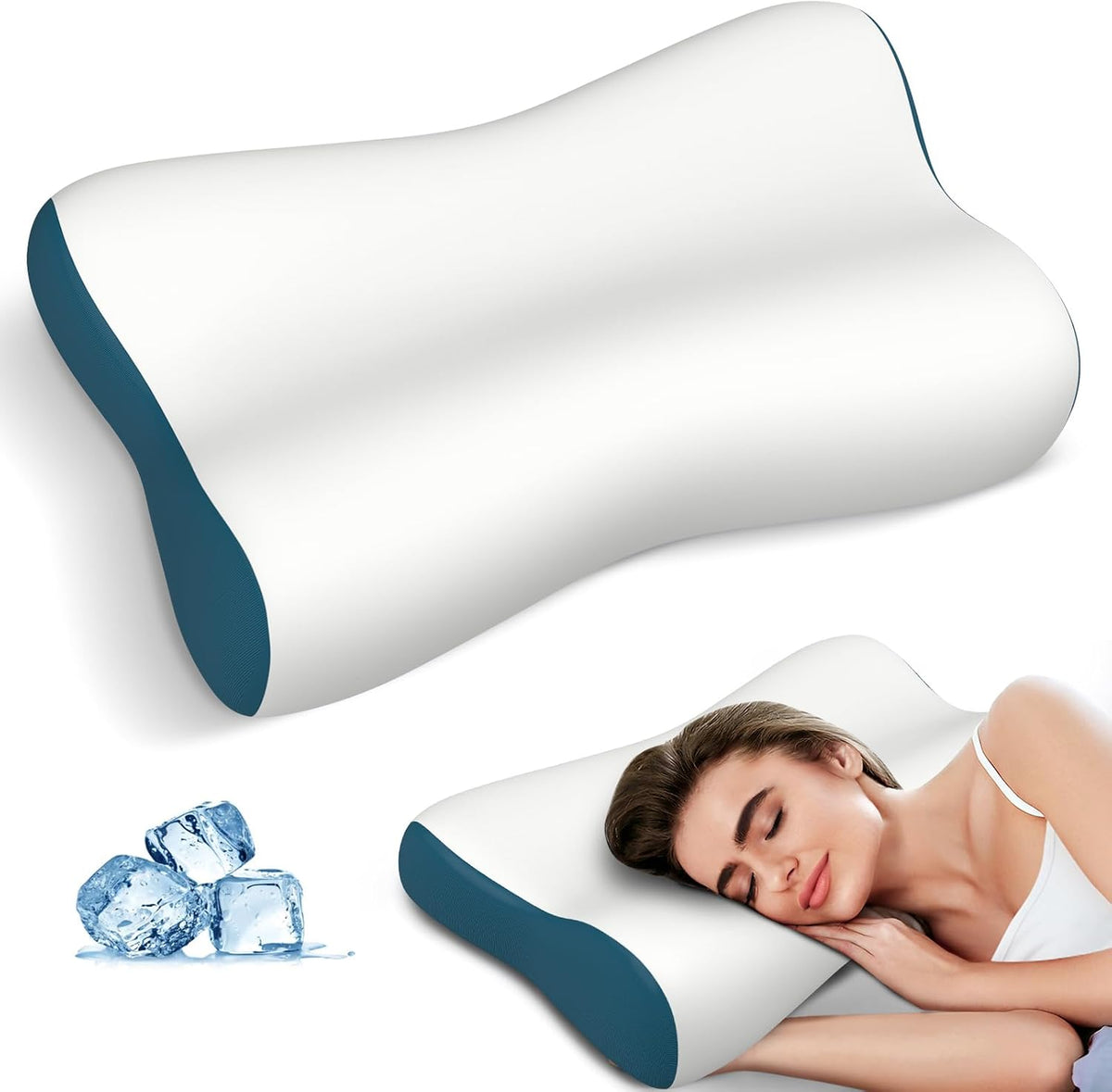 Polovo Neck Pillow Memory Foam Pillows for Sleeping, Ergonomic Cervical Pillow Neck Support Pillow Bed Pillow for Side Back Stomach Sleepers, Contour Pillow for Neck and Shoulder Pain Relief (Blue)