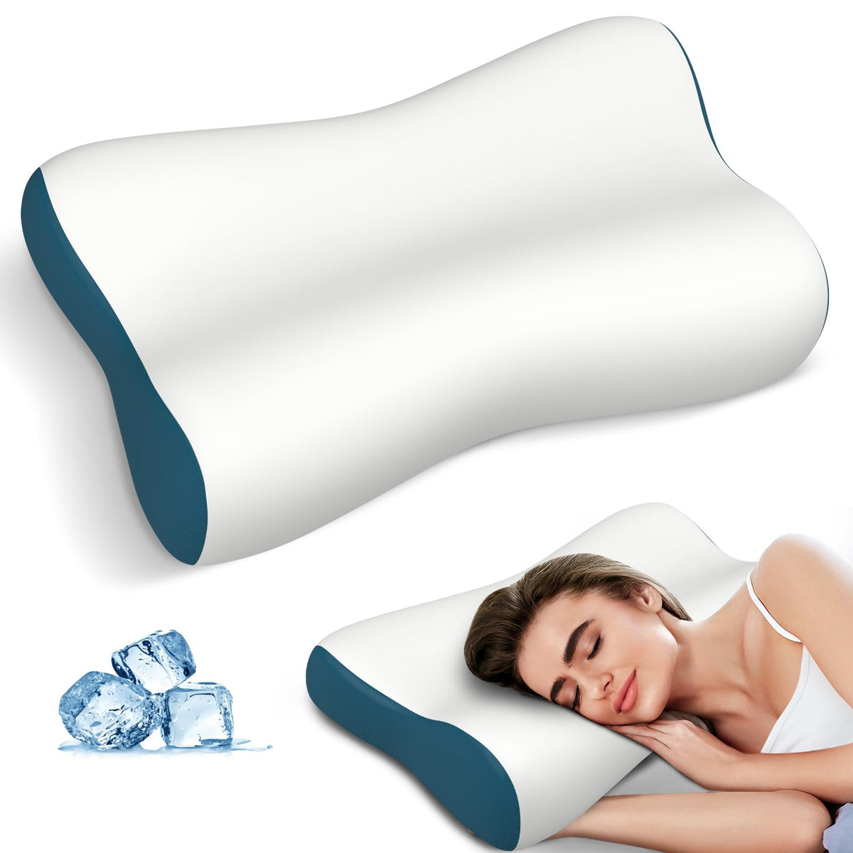 Polovo Neck Pillow Memory Foam Pillows for Sleeping, Ergonomic Cervical Pillow Neck Support Pillow Bed Pillow for Side Back Stomach Sleepers, Contour Pillow for Neck and Shoulder Pain Relief (Blue)