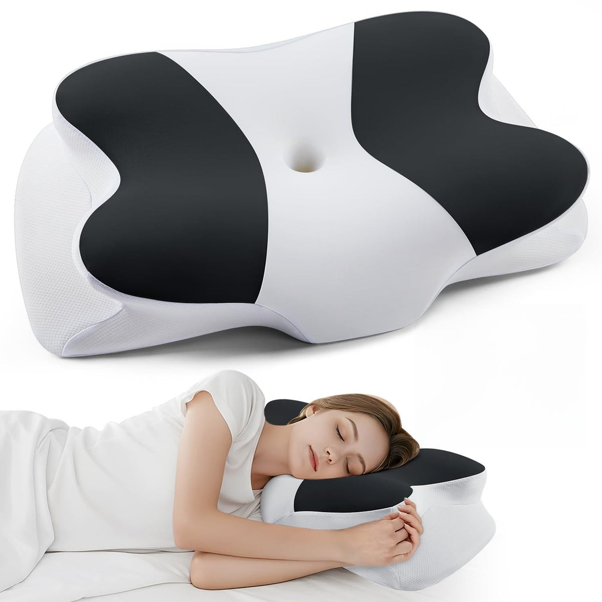 DONAMA Cervical Pillow for Neck and Shoulder Pain Relief, Cooling Contour Memory Foam Pillow, Dual-Height Ergonomic Neck Support Pillow for Side Back Stomach Sleepers with Removable Pillowcase