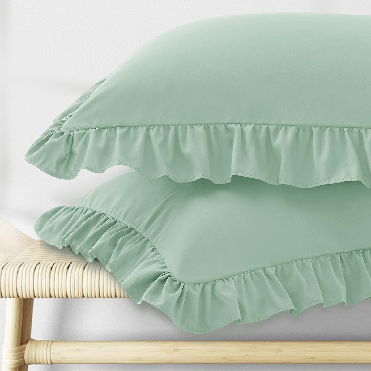 KKJIAF Ruffle Pillow Cases Standard Size Set of 2, White