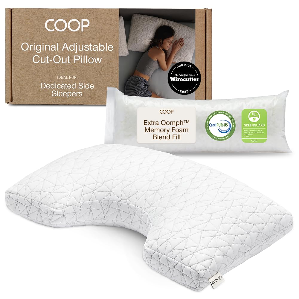 Coop Home Goods Original Crescent Adjustable Pillow, Queen Bed Pillows for Shoulder, Neck & Head Support, Crescent Foam Pillows - Medium Firm for Back & Side Sleeper, CertiPUR-US/GREENGUARD Gold