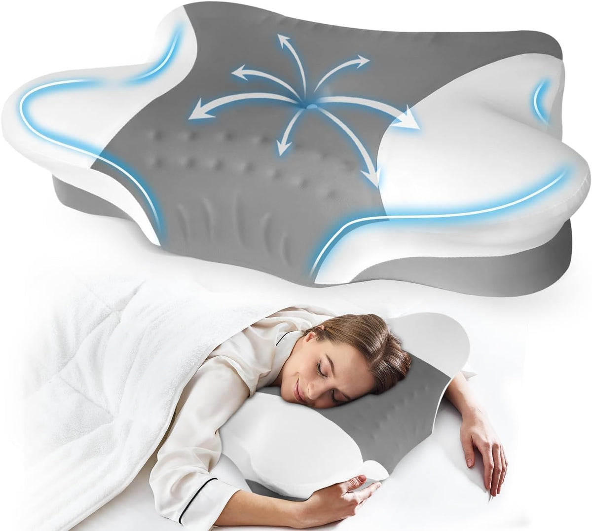 Queen Size Cervical Memory Foam Pillow, Dark Gray