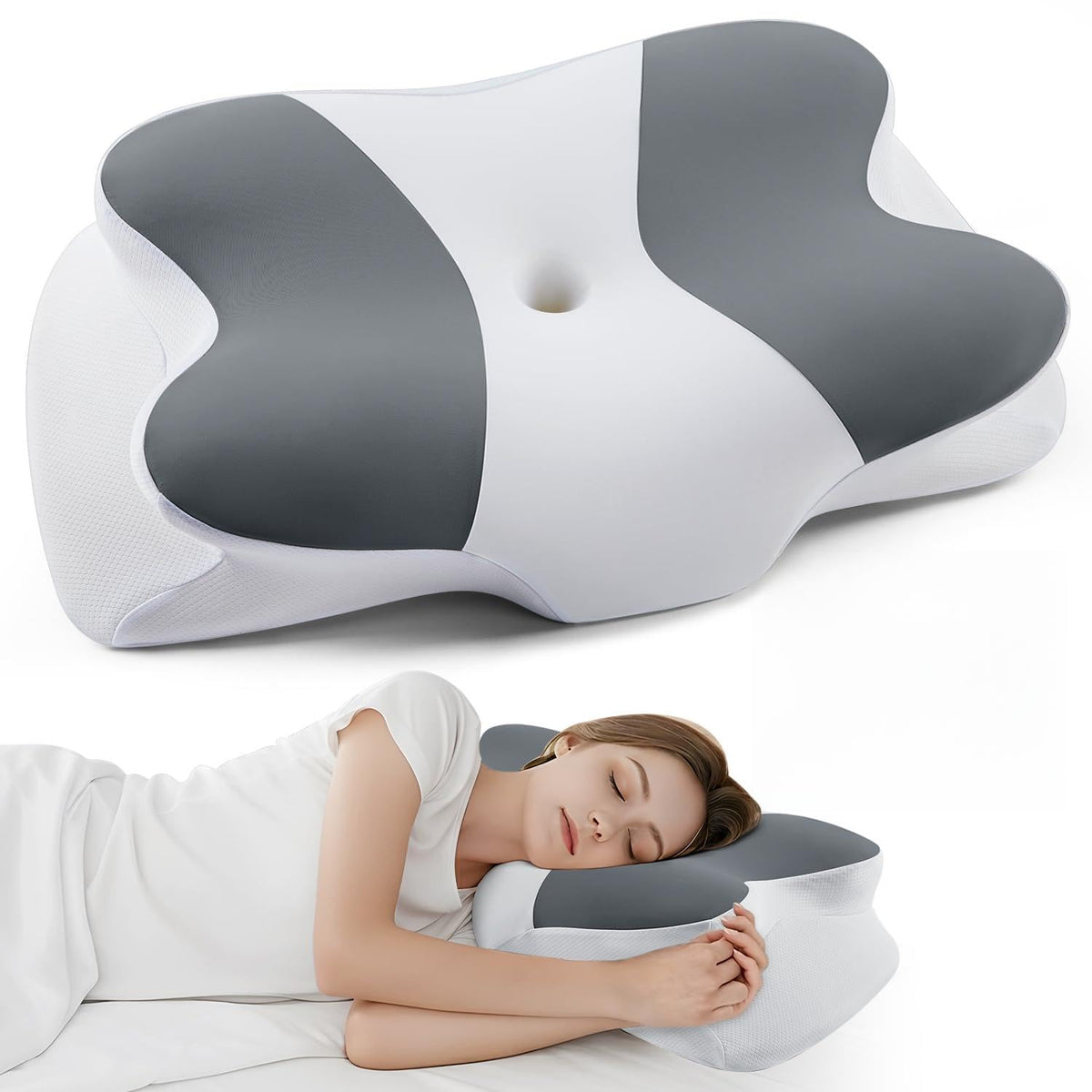 DONAMA Cervical Pillow for Neck and Shoulder Pain Relief, Cooling Contour Memory Foam Pillow, Dual-Height Ergonomic Neck Support Pillow for Side Back Stomach Sleepers with Removable Pillowcase