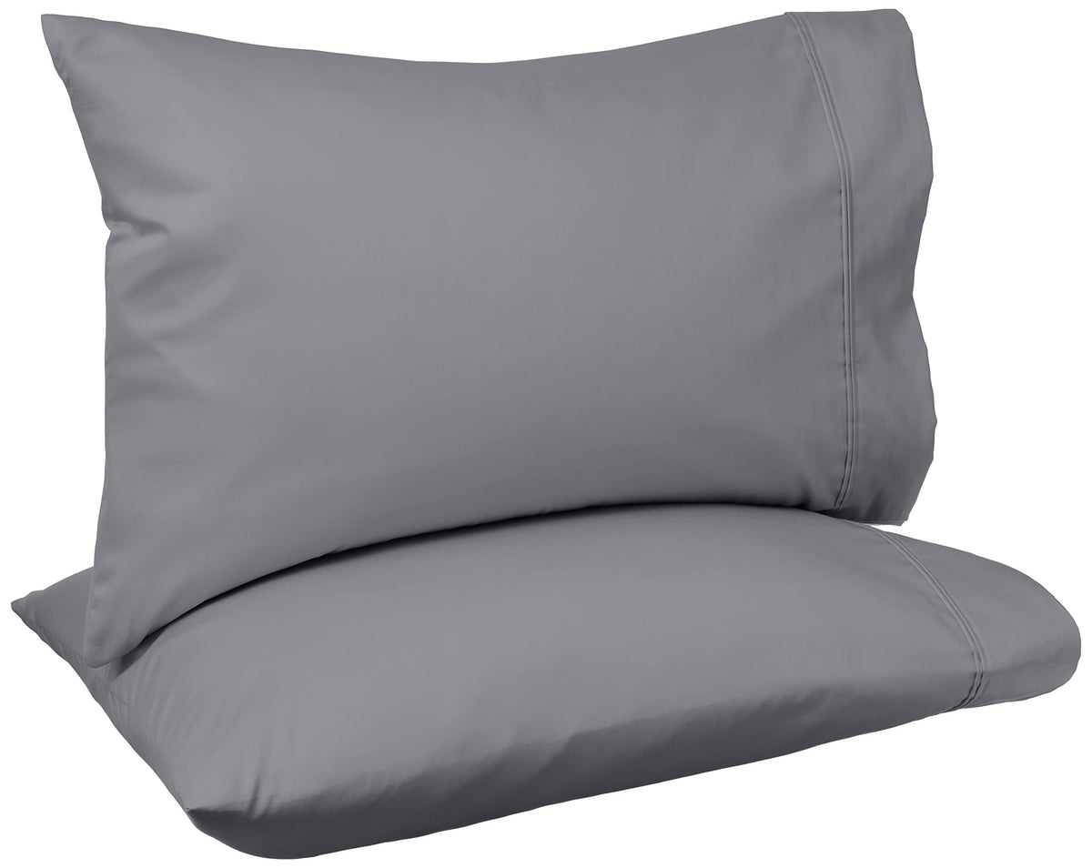 Amazon Basics 400 Thread Count 100% Cotton Pillow Cases, Soft, Wrinkle Resistant, Sateen Weave, Standard Size, 30" x 20", Dark Gray, Set of 2