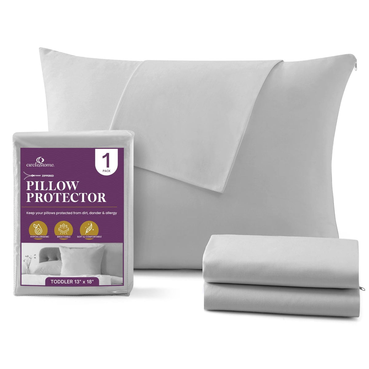 CirclesHome Pillow Protectors 4 Pack Standard Zippered - 100% Cotton Breathable Pillowcases - Protects Pillows from Dirt, Dust and Debri (Standard - Set of 4 - 20x26)