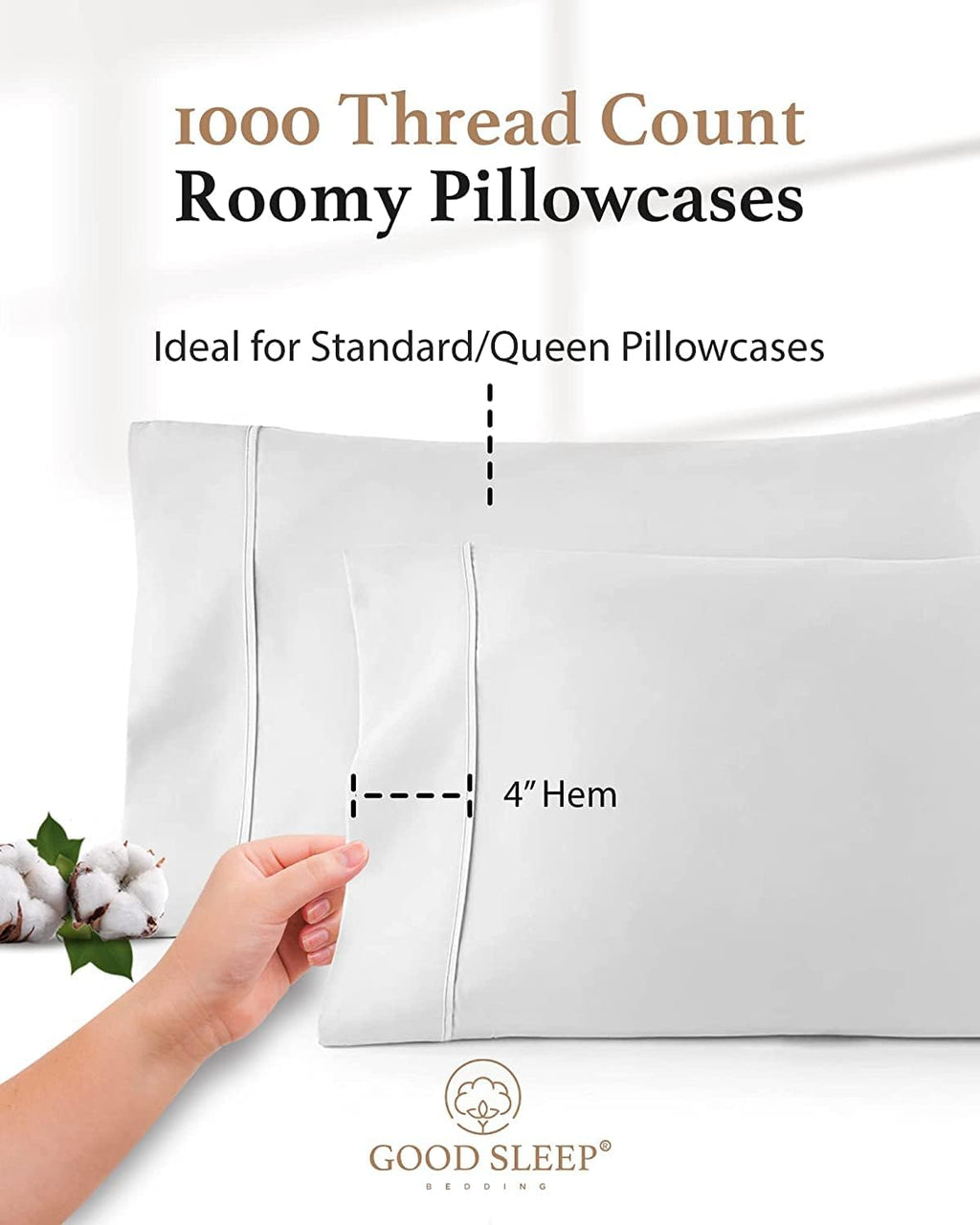 1000 TC Standard Pillowcases Set of 4 100% Egyptian Cotton Pillow Cases