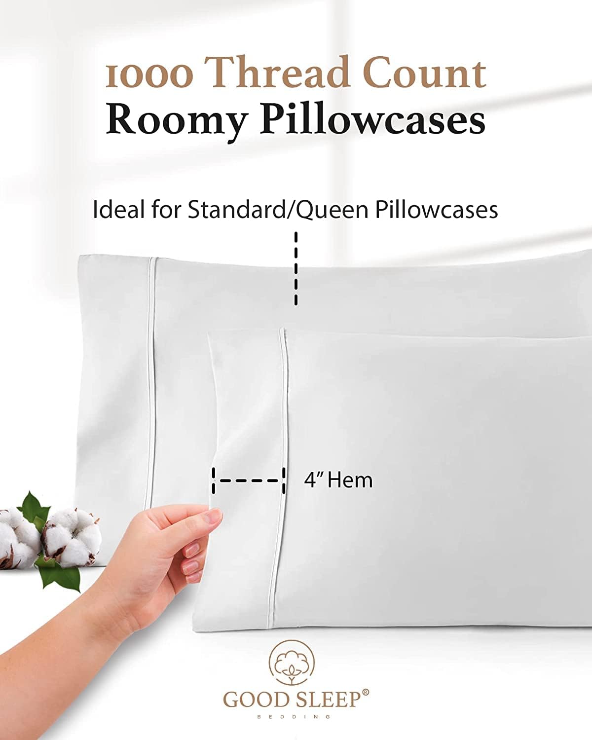 1000 TC Standard Pillowcases Set of 4 100% Egyptian Cotton Pillow Cases