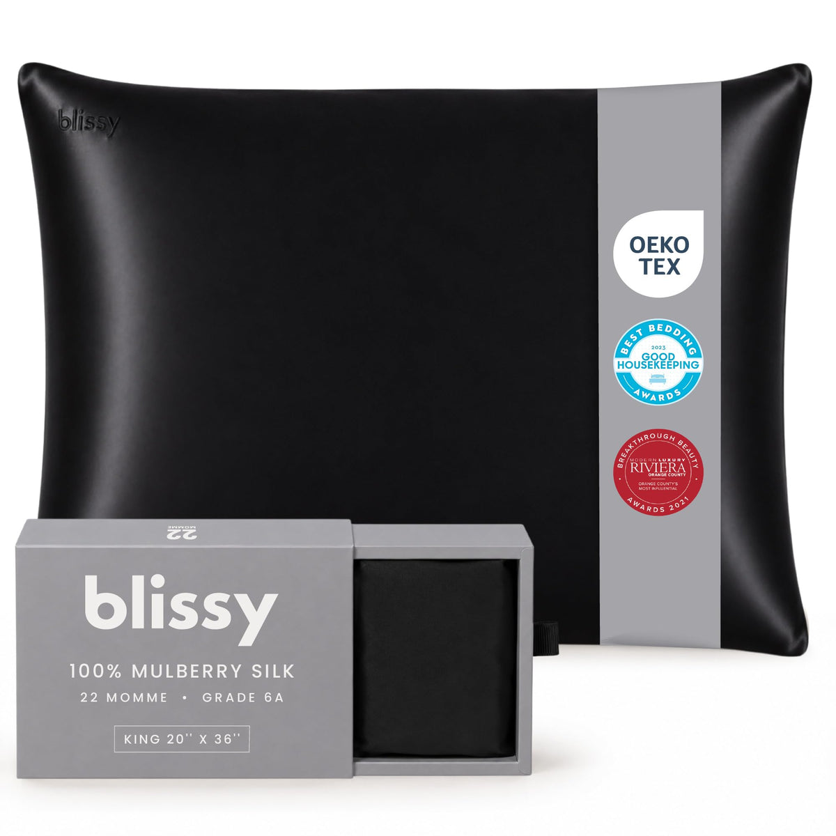 Blissy Silk Pillowcase - 100% Pure Mulberry Silk - 22 Momme 6A High-Grade Fibers - Silk Pillow Cover for Hair & Skin - Regular, Queen & King (Blissy White, Standard)