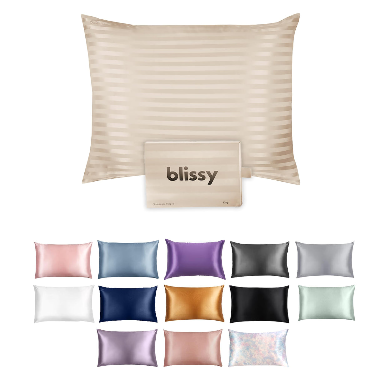 Blissy Silk Pillowcase - 100% Pure Mulberry Silk - 22 Momme 6A High-Grade Fibers - Silk Pillow Cover for Hair & Skin - Regular, Queen & King (Blissy White, Standard)