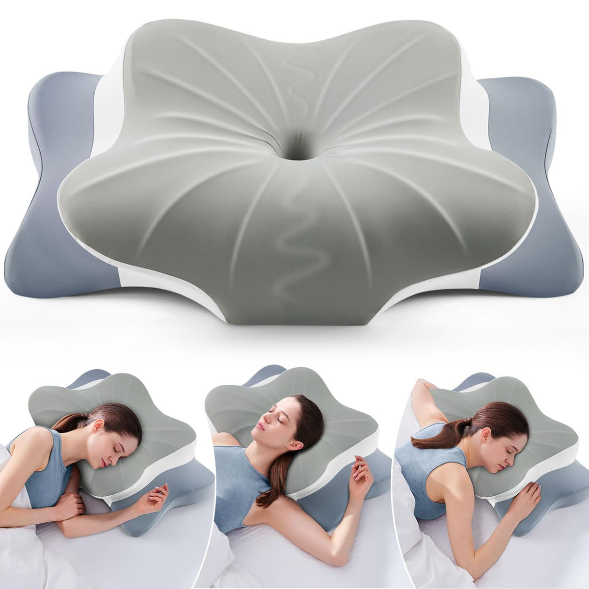 DONAMA Cervical Pillow for Neck and Shoulder Pain Relief, Cooling Contour Memory Foam Pillow, Dual-Height Ergonomic Neck Support Pillow for Side Back Stomach Sleepers with Removable Pillowcase
