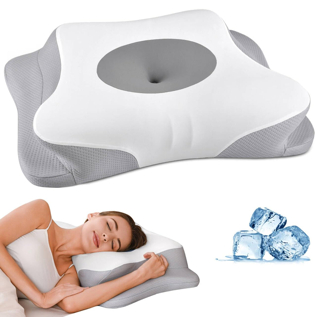 Cervical Pillow for Neck Pain Relief, Ergonomic Neck Pillow for Sleeping, Contour Side Sleeper Pillow for Neck Support, Orthopedic Cooling Memory Foam Pillows for Back Stomach Sleepers (Blue)