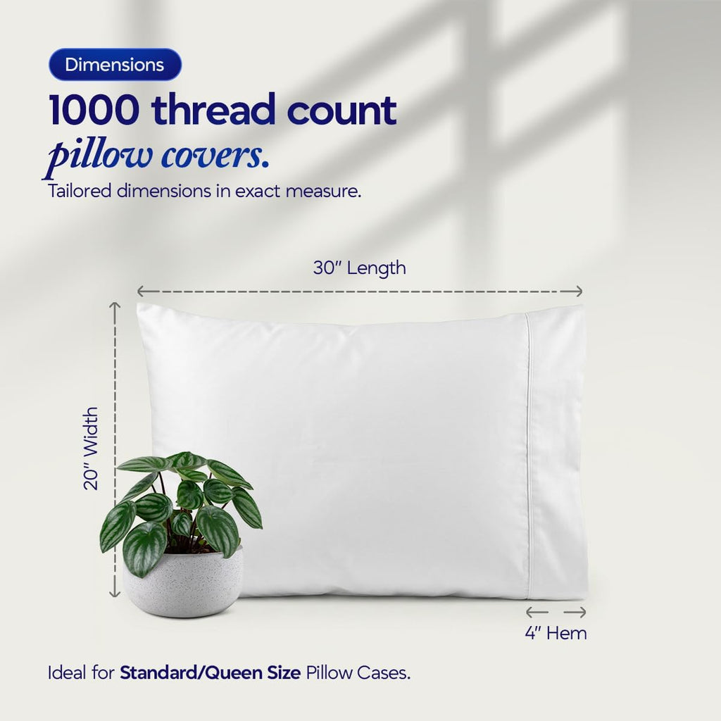 Hotel Collection Queen Pillow Cases Set of 4, 1000 TC Egyptian Cotton Pillow Covers, Ultra Soft Cooling Bed Bedding, White