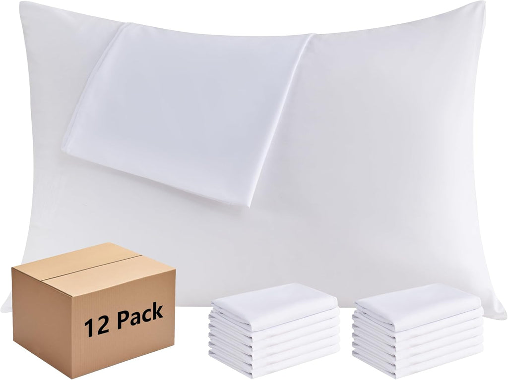 CULVE White Pillow Cases Standard 12 Pack, Microfiber Pillowcase, 20x26
