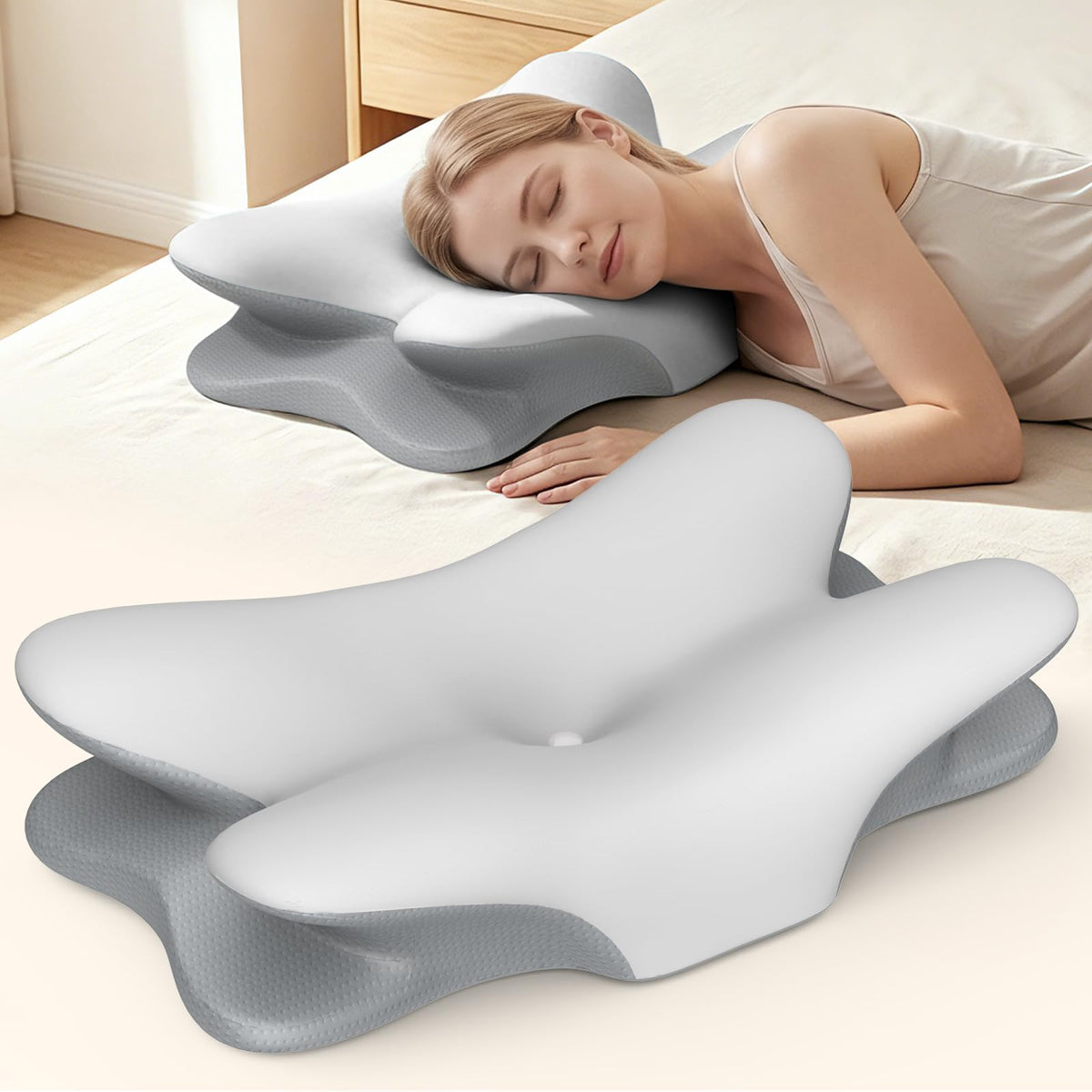 Cervical Neck Pillow for Pain Relief - Ergonomic Pillow for Neck Support, Contour Memory Foam Pillows for Sleeping, Orthopedic Bed Pillow for Side Back Stomach Sleepers(Blue)