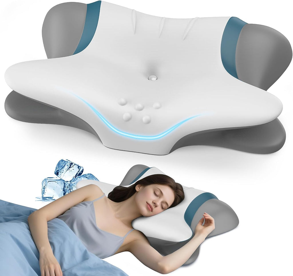 Cervical Pillow for Neck Pain Relief, Ergonomic Neck Pillow for Sleeping, Orthopedic Contour Side Sleeper Pillow for Neck Support, Memory Foam Pillows for Back Stomach Sleepers