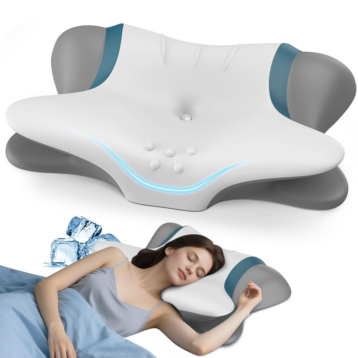 Cervical Pillow for Neck Pain Relief, Ergonomic Neck Pillow for Sleeping, Orthopedic Contour Side Sleeper Pillow for Neck Support, Memory Foam Pillows for Back Stomach Sleepers
