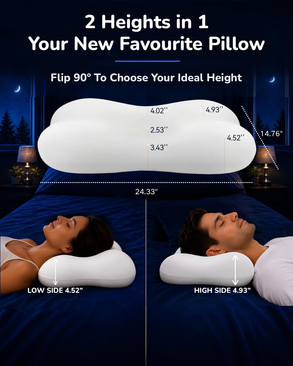 Cervical Neck Pillow for Sleeping, Memory Foam Pillows, White
