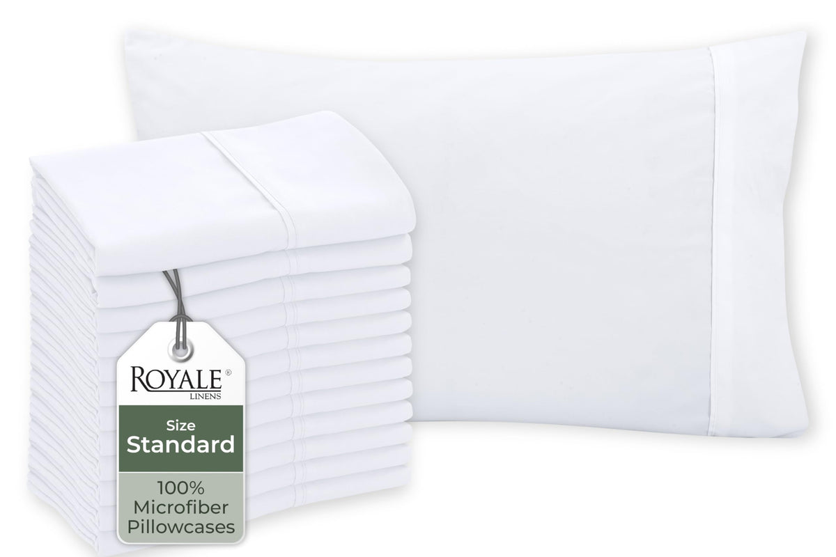 Royale Linens White Pillowcase Set of 12 - Queen 20"x30" Bed Pillow Cover - 1800 Brushed Microfiber - Wrinkle & Fade Resistant - Bulk Pillow Cases - Hotel Quality Pillowcase 12 Pack (Queen, White)