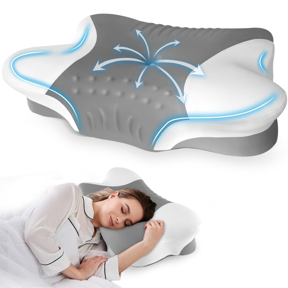 Queen Size Cervical Memory Foam Pillow, Dark Gray
