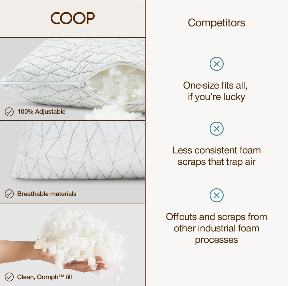Coop Home Goods Original Crescent Adjustable Pillow, Queen Bed Pillows for Shoulder, Neck & Head Support, Crescent Foam Pillows - Medium Firm for Back & Side Sleeper, CertiPUR-US/GREENGUARD Gold
