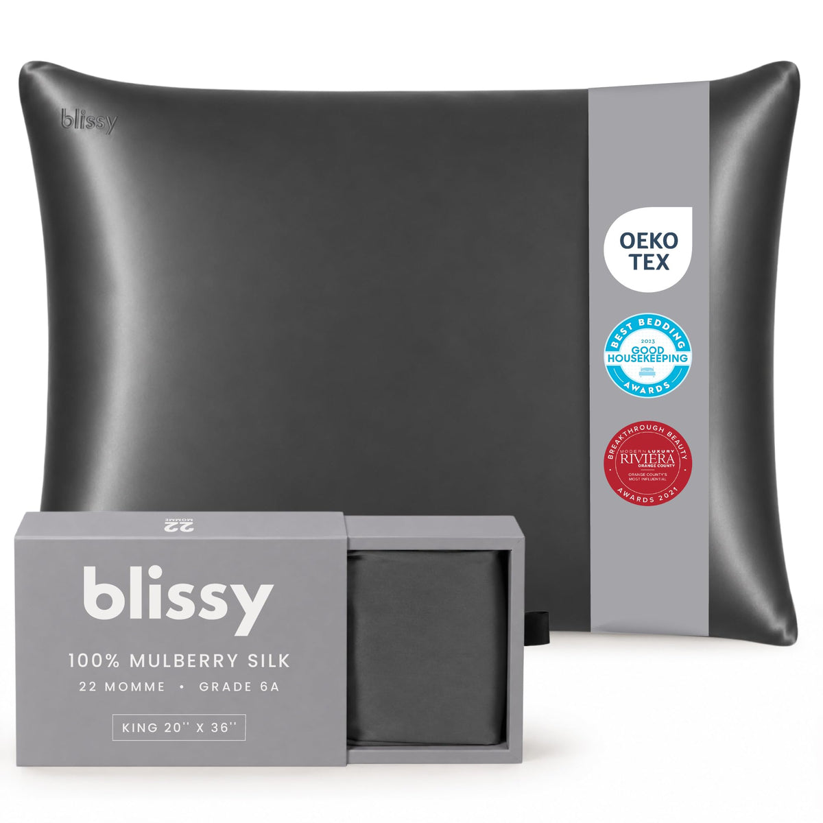 Blissy Silk Pillowcase - 100% Pure Mulberry Silk - 22 Momme 6A High-Grade Fibers - Silk Pillow Cover for Hair & Skin - Regular, Queen & King (Blissy White, Standard)