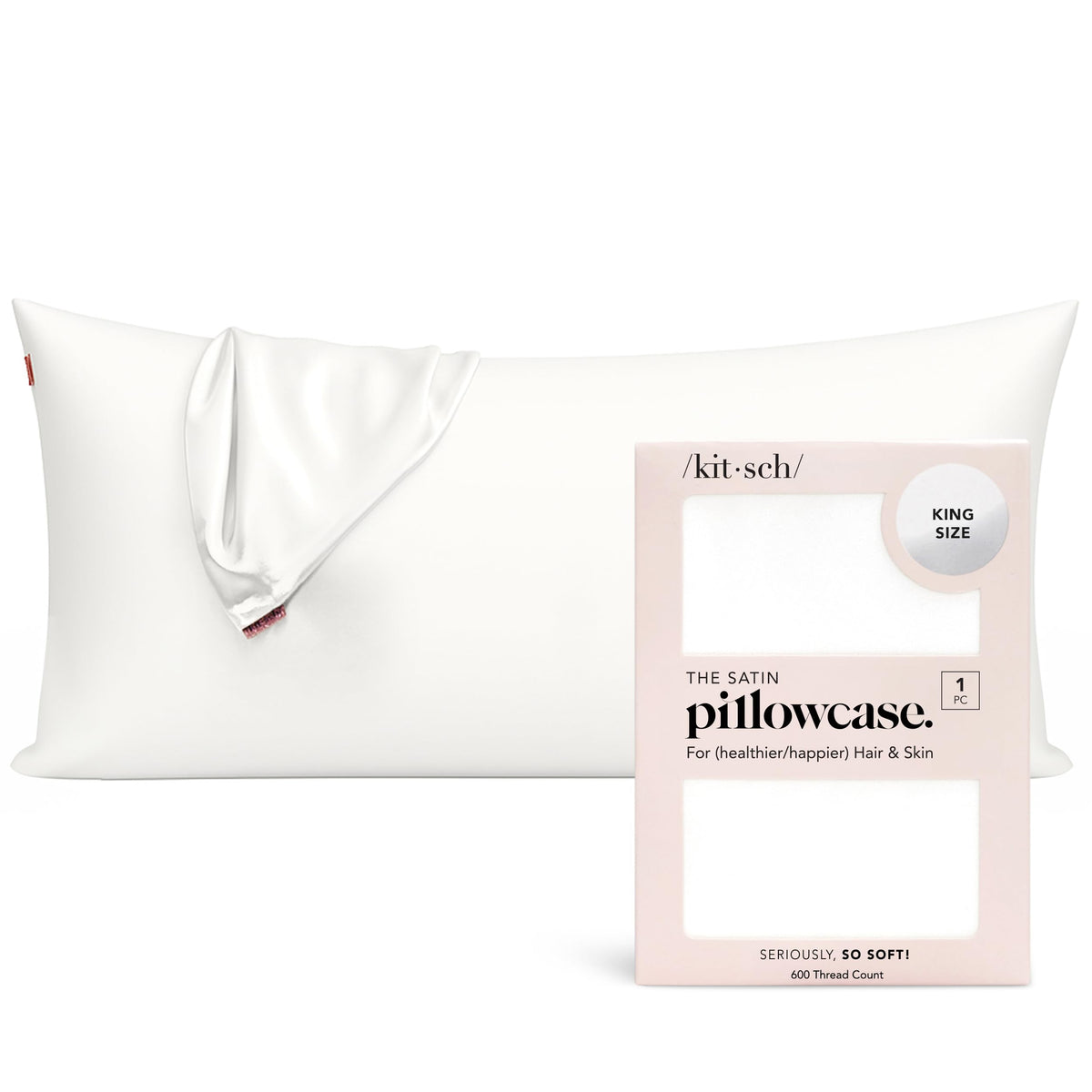 Kitsch Satin Pillowcase with Zipper - 2 pcs King Size, Ivory