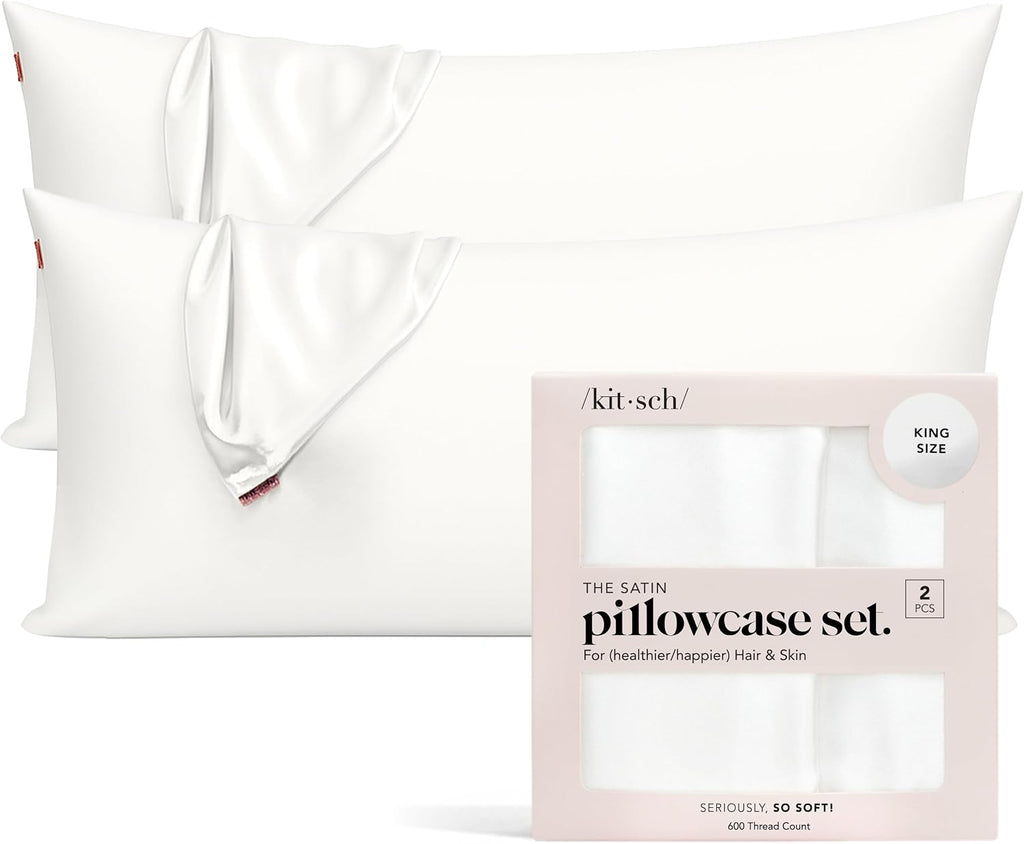 Kitsch Satin Pillowcase with Zipper - 2 pcs King Size, Ivory