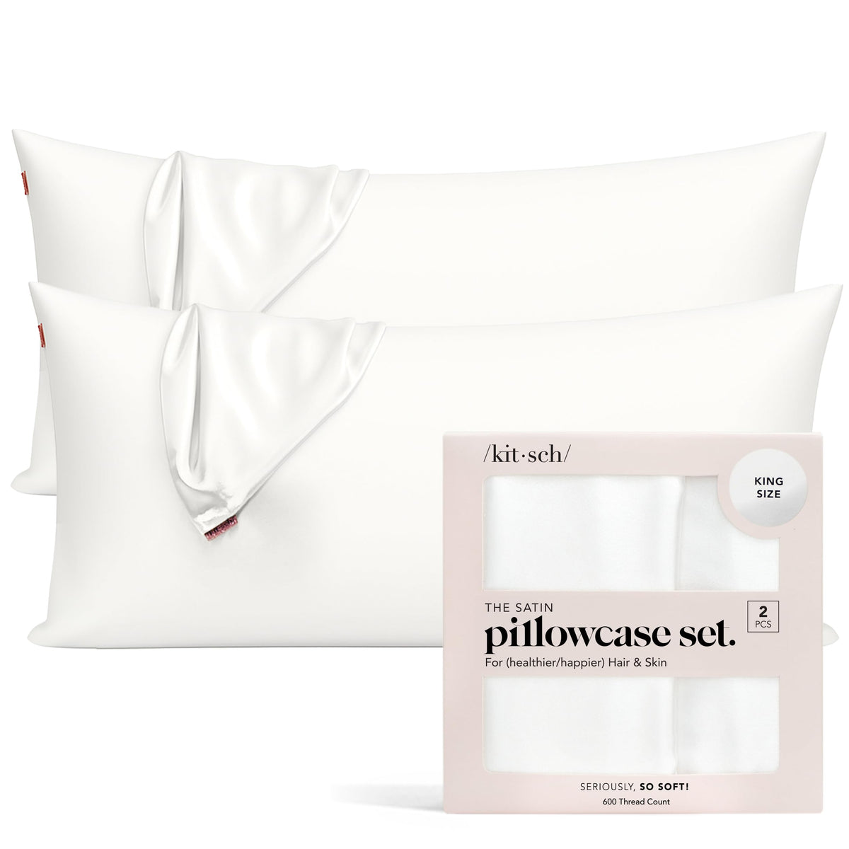 Kitsch Satin Pillowcase with Zipper - 2 pcs King Size, Ivory
