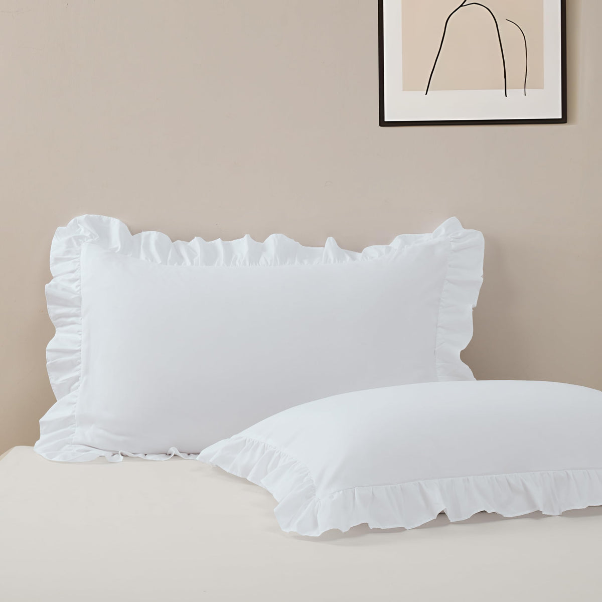 Ruffle Pillow Case Standard Size Set of 2, Pink, 20"x26"