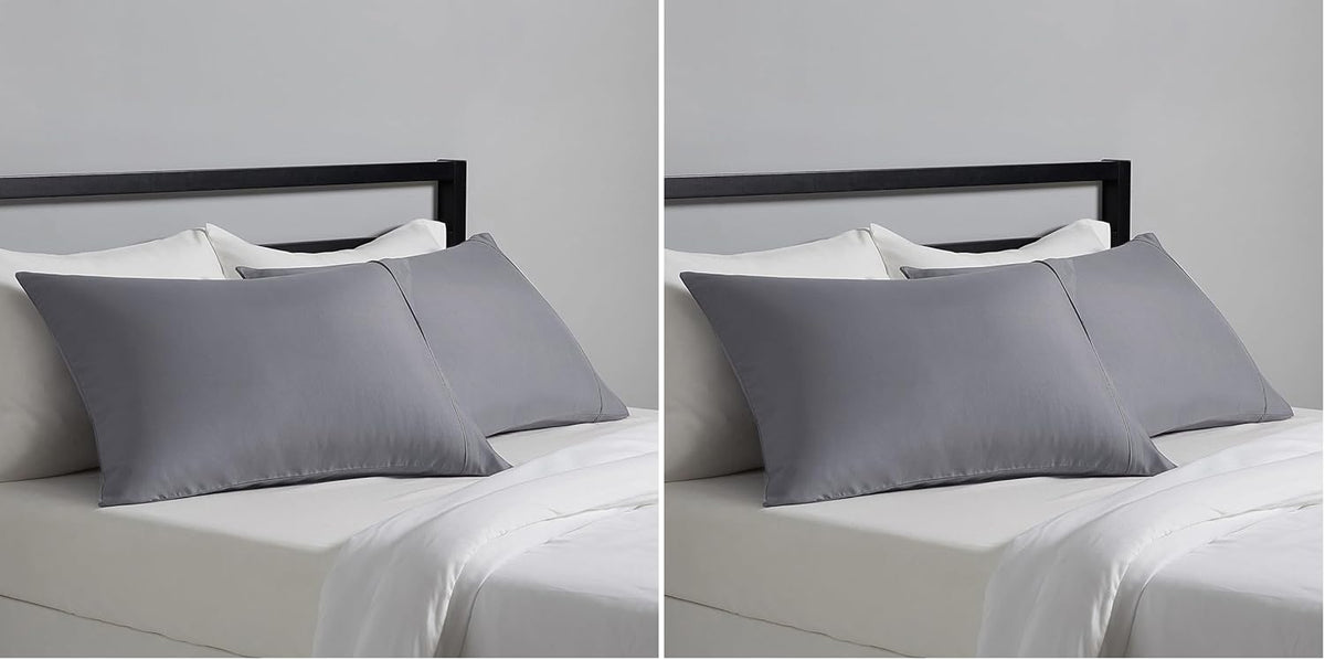 Amazon Basics Standard Pillowcases Set of 2 - Lightweight, Super Soft Easy Care Microfiber, Dark Gray, 30" L x 20" W, Pillows Not Included