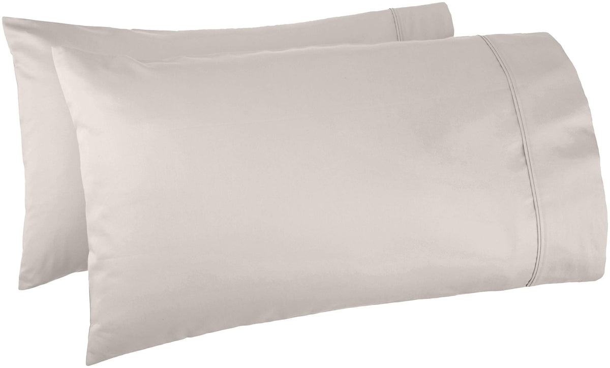 Amazon Basics 400 Thread Count 100% Cotton Pillow Cases, Soft, Wrinkle Resistant, Sateen Weave, Standard Size, 30" x 20", Dark Gray, Set of 2