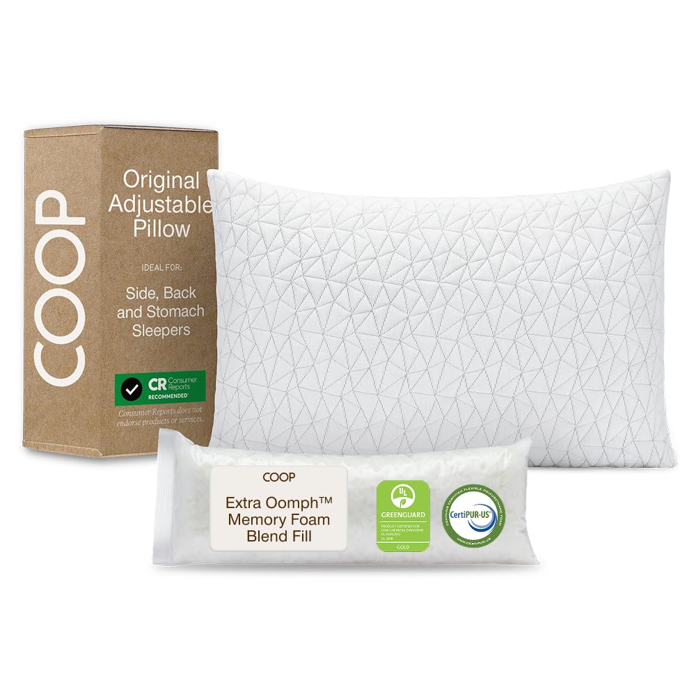 Coop Home Goods Original Crescent Adjustable Pillow, Queen Bed Pillows for Shoulder, Neck & Head Support, Crescent Foam Pillows - Medium Firm for Back & Side Sleeper, CertiPUR-US/GREENGUARD Gold
