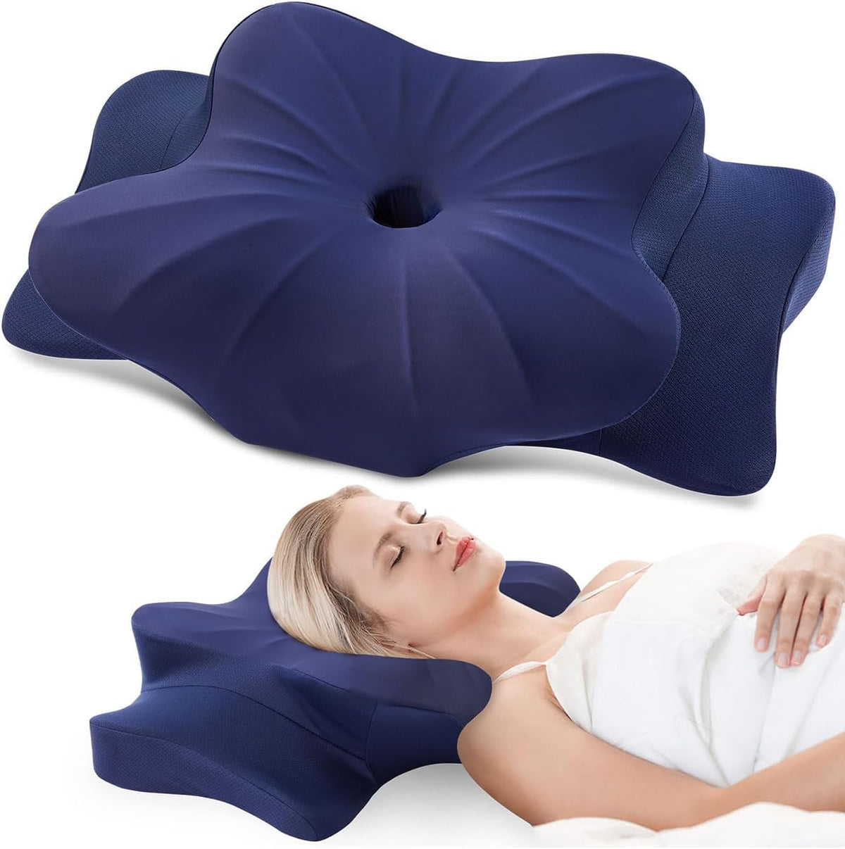 DONAMA Cervical Pillow for Neck and Shoulder Pain Relief, Cooling Contour Memory Foam Pillow, Dual-Height Ergonomic Neck Support Pillow for Side Back Stomach Sleepers with Removable Pillowcase