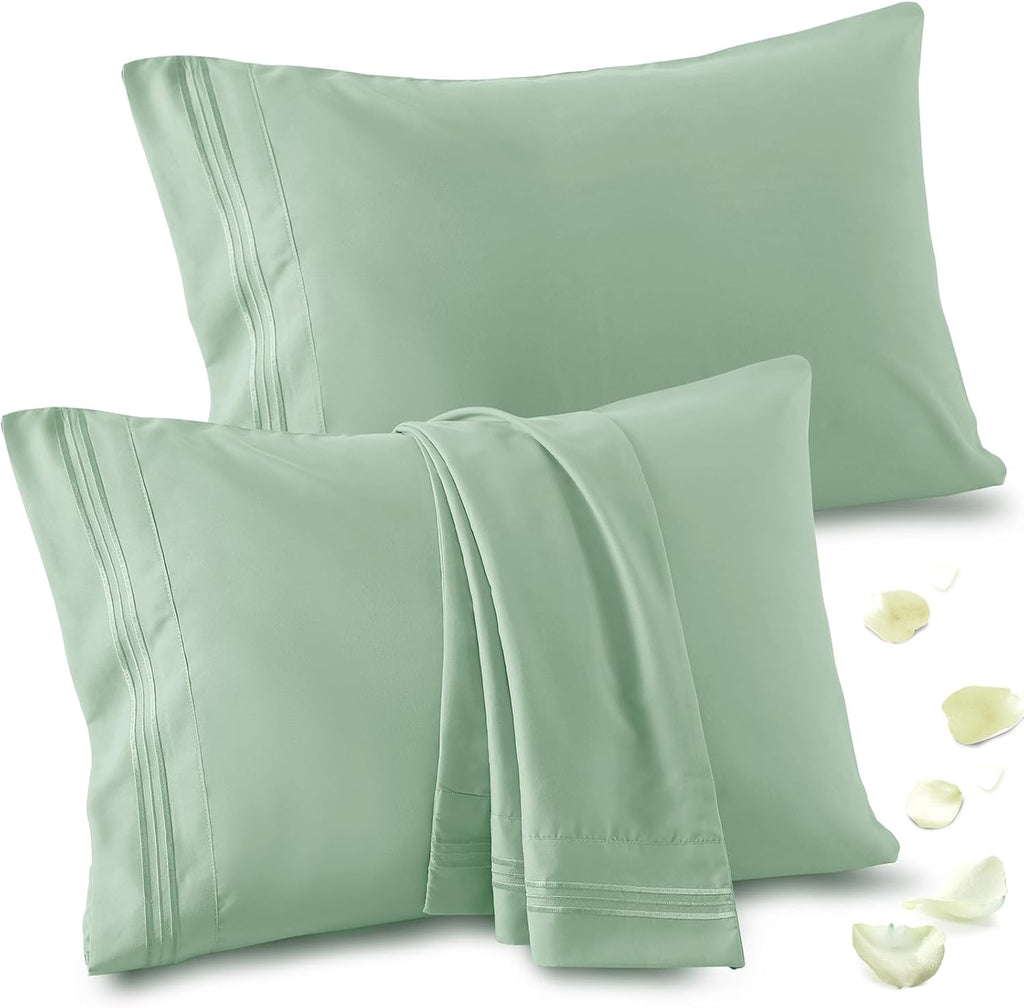 Vonty 2 Pack Sage Green Standard Pillowcases, 20x26, 1800 Microfiber
