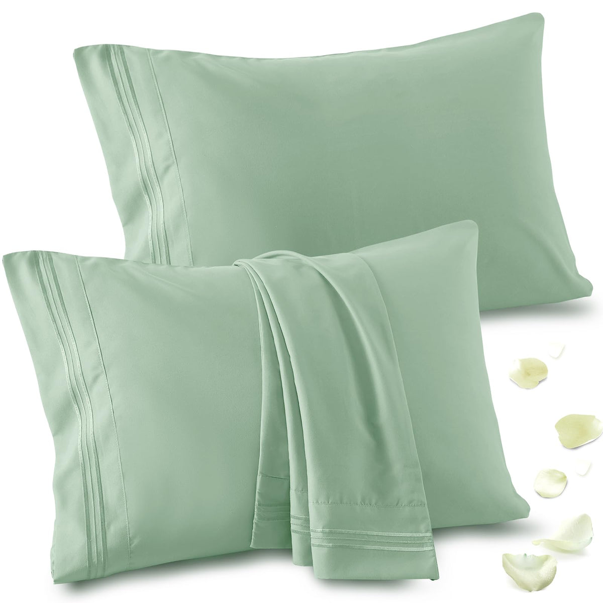 Vonty 2 Pack Sage Green Standard Pillowcases, 20x26, 1800 Microfiber