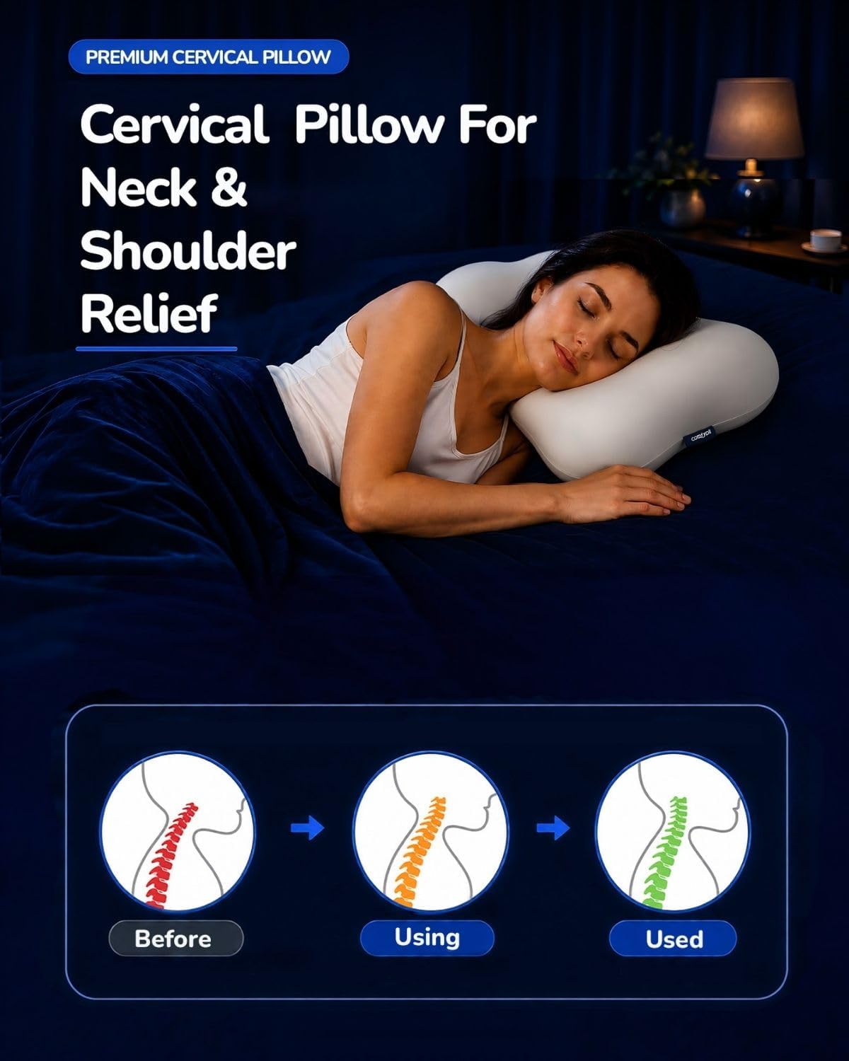 Cervical Neck Pillow for Sleeping, Memory Foam Pillows, White
