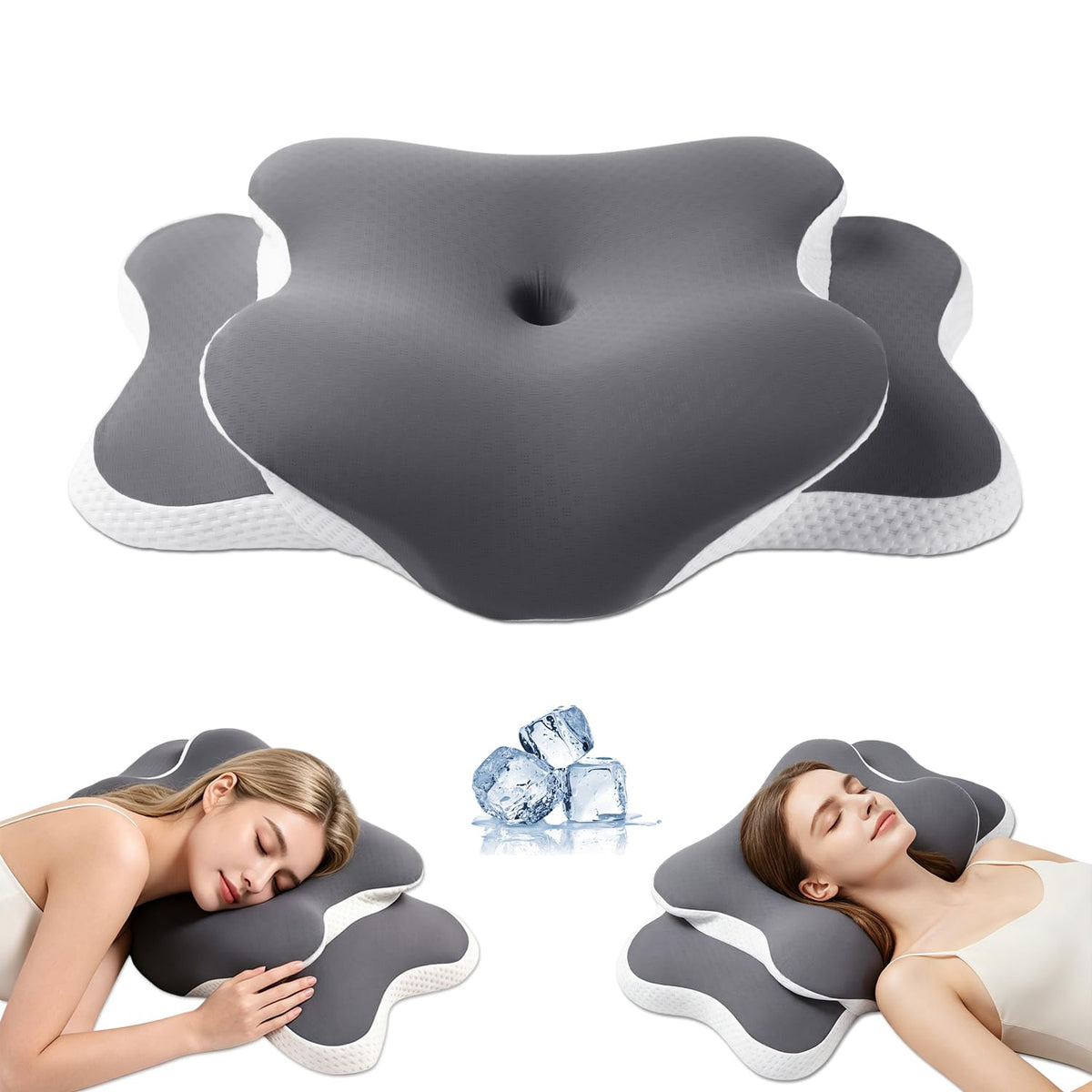 Ergo Pillow for Sleep Apnea, Neck Pain, and Snoring Relief | Cervical Neck Pillow for Neck Pain Relief & Side Sleeper | Orthopedic Memory Foam with Ergonomic Neck Support, Gray, Standard