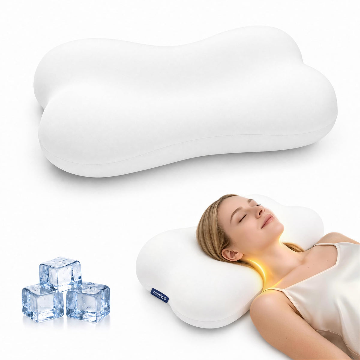 Cervical Neck Pillow for Sleeping, Memory Foam Pillows, White