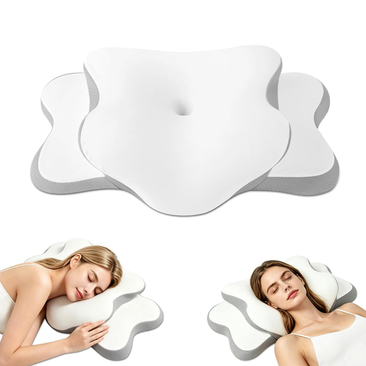 Ergo Pillow for Sleep Apnea, Neck Pain, and Snoring Relief | Cervical Neck Pillow for Neck Pain Relief & Side Sleeper | Orthopedic Memory Foam with Ergonomic Neck Support, Gray, Standard