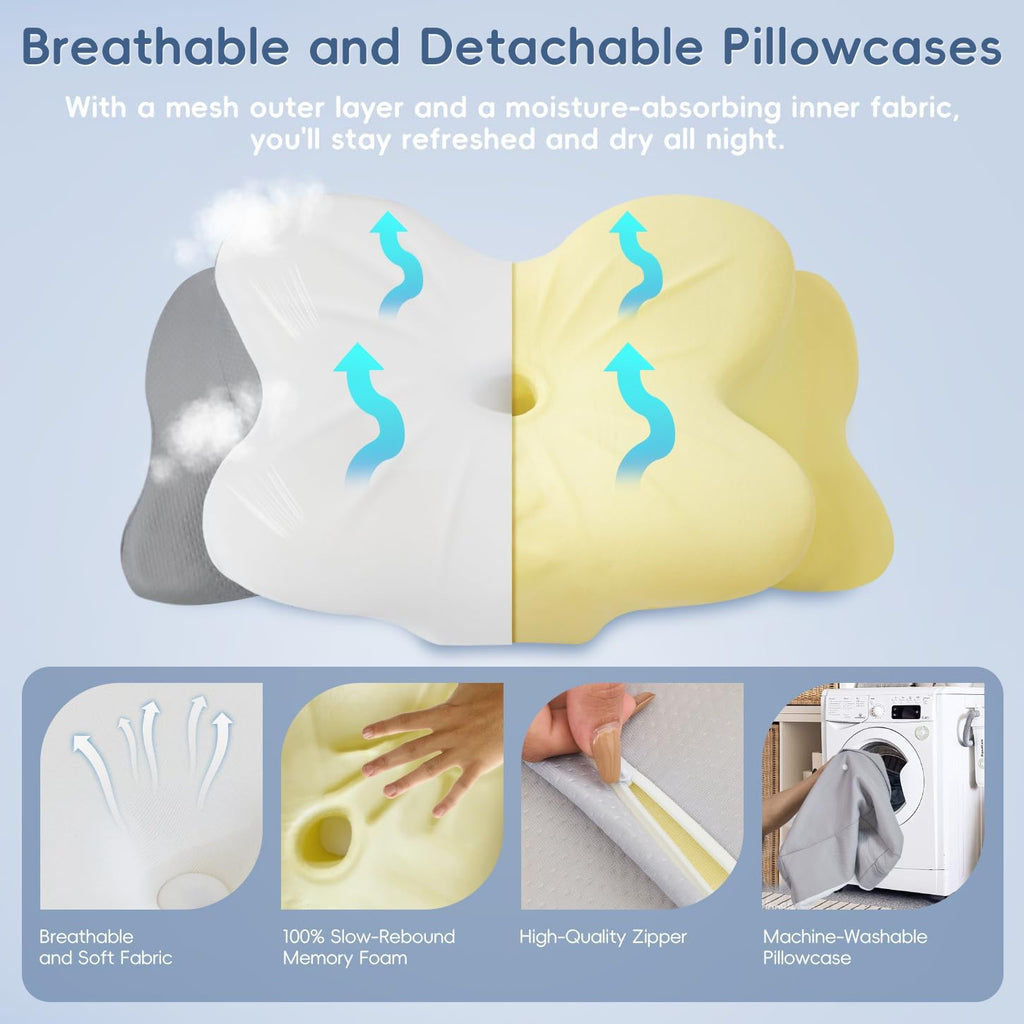 Cervical Neck Pillow, Memory Foam Pillow with Dual Height, White